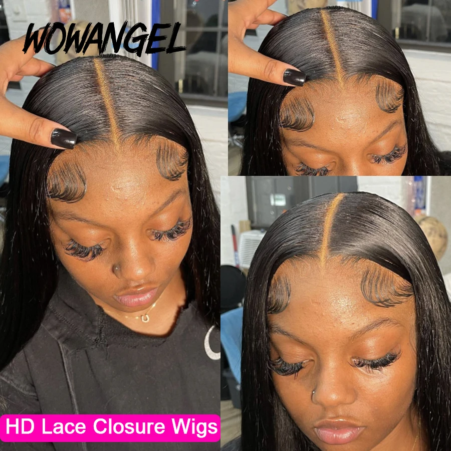 Wow Angel 6x 6/5X5 HD Wig Penutup Renda Wig Rambut Manusia Tanpa Lem Siap Dipakai 250% Rambut Lurus Peru Bagian Dalam Wig Weego