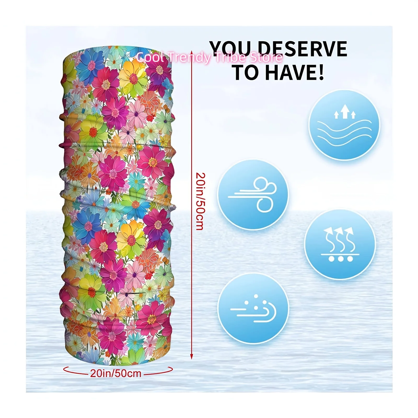 Colorful, Flowers, Background Print Scarf, Multi Functional Mask and Neck Mask, Suitable for Outdoor and Unisex Headscarves, Fam