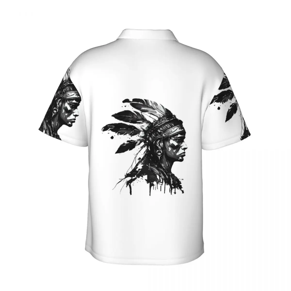 描かれたスタイルのアステカ戦士メンズシャツハワイアン半袖シャツカジュアルボタントップス夏のビーチ用