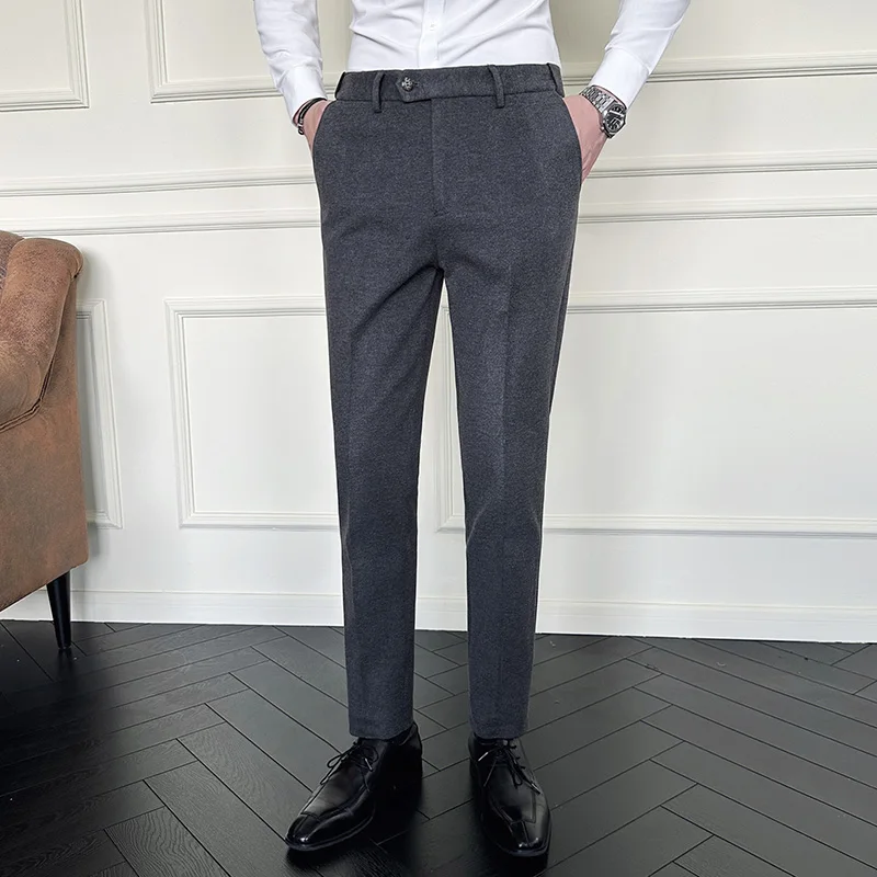 

Autumn Winter Woolen Cloth Thickened Suit Pants High Quality Men Business Slim Trousers Formal Wear Office Social Dress Pants
