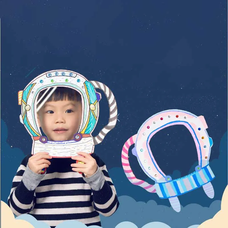 2Pcs Creative Little Astronaut Mask DIY Handmade Production Materials Kit Kindergarten Puzzle Drawings And Graffiti Toys