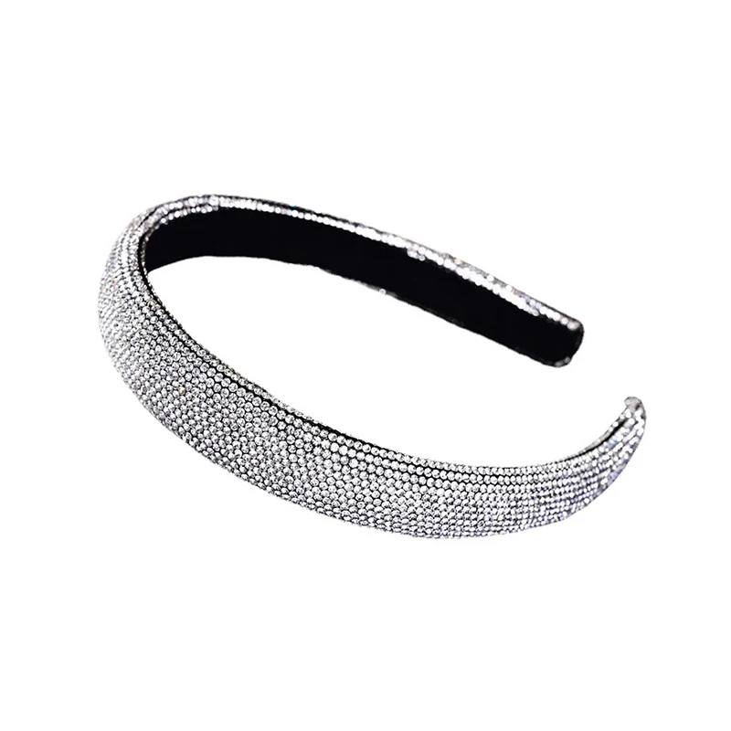 Retro Baroque Head Hoop Shiny Full Rhinestone Sponge Headband Crystal Hairbands Summer Headdress Hair Band Women Headwear