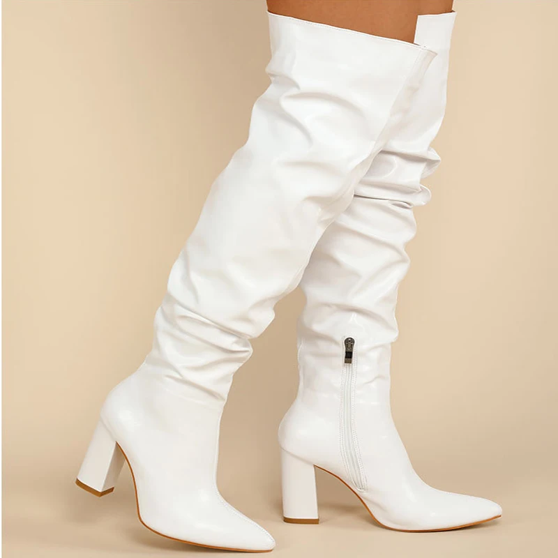 Fashion Winter Pointed Toe Over-the-Knee Boots Woman Chunky High Heels Side Zipper Nightclub Party Ladies Long Shoes Size 35-42