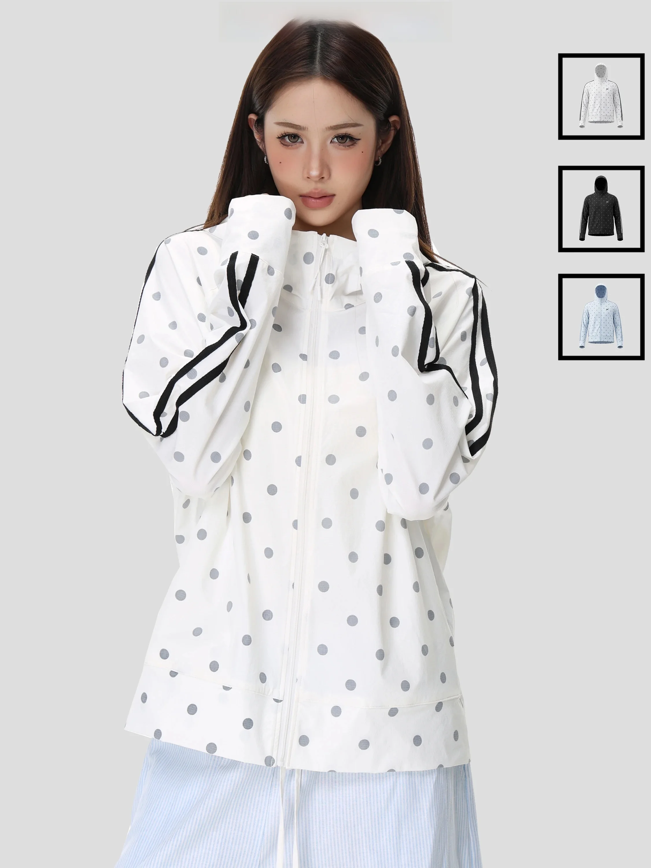 INSstudios American Retro Polka Dot Striped Men's Summer Hat Coat Fashionable Sun Protection Loose Fit Long Sleeve Outdoor Sp...