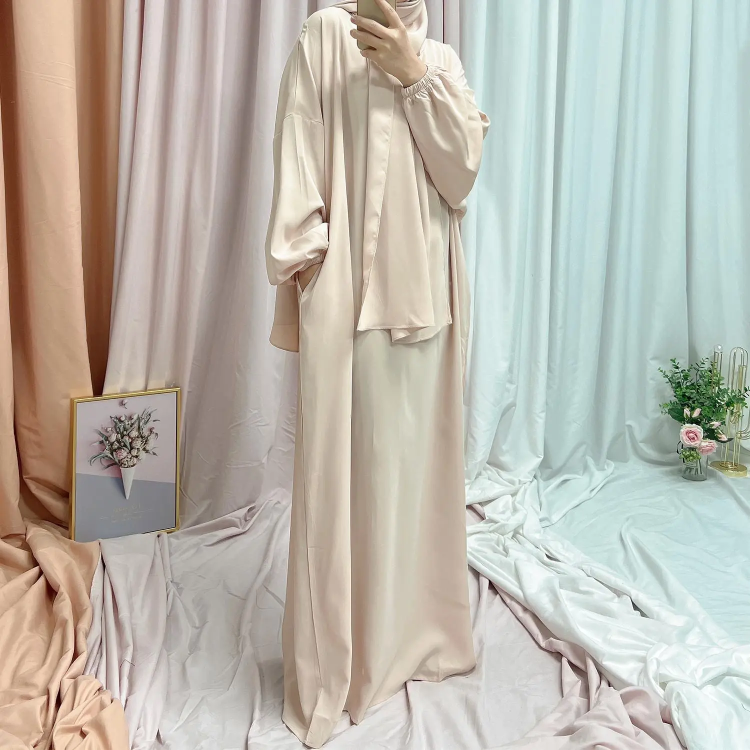 

Solid Ramadan Muslim Dress Women Islamic Clothing for Women Dubai Abaya Turkey Arabic Women Dress with Hijab Musulmane Femme