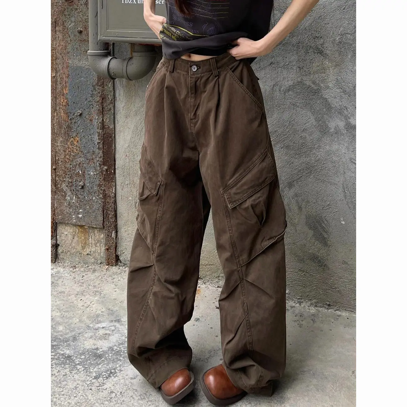 Mutil Pockets Casual Harajuku Brown Jeans Vintage Aesthetic Loose Baggy Denim Pants Y2K Wide Leg Punk Trousers Pantalones