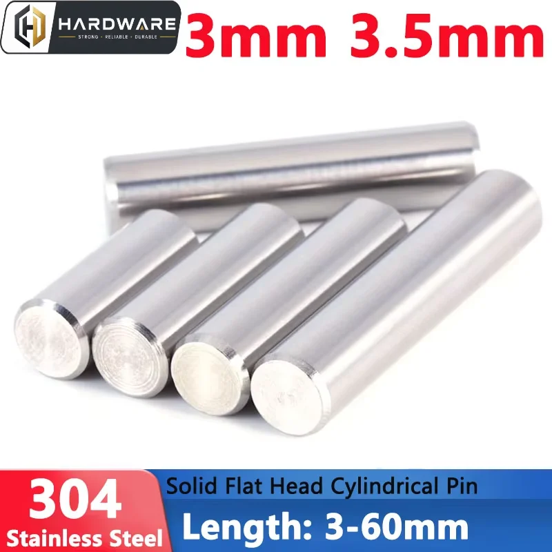 10-50pcs Diameter 3mm 3.5mm Solid 304 Stainless Steel Flat Head Cylindrical Pin Locating Dowel Length 3-60mm