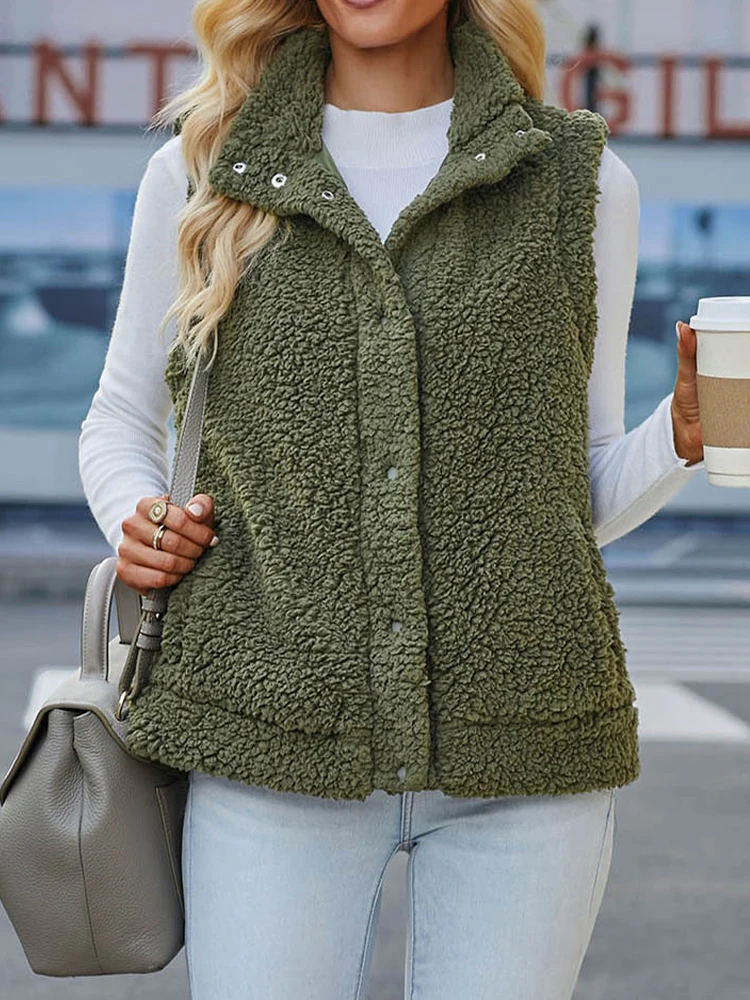 

Vintage Faux Lambswool Vest Women Autumn Winter Casual Sleeveless Plush Vests Female Loose Single Breasted Oversized Waistcoat