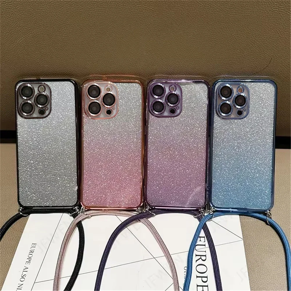 Luxury Crossbody Lanyard Glitter Plating Phone Case For Huawei Nova 10 11 12 9 7 8 6 5 4 Pro Soft Clear Silicone Back Cover Capa