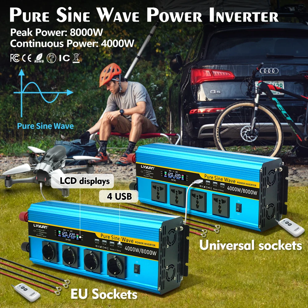 Foval Inverter DC12V/24V AC 220V 8000W Power Pure Sine Wave 50HZ 60HZ Converter Solar Power System Converter Yacht/RV Tourist