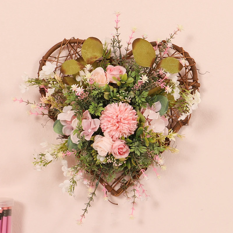 Simulation flower decorative pendant three-dimensional peach heart ball chrysanthemum eucalyptus wall hanging home living room