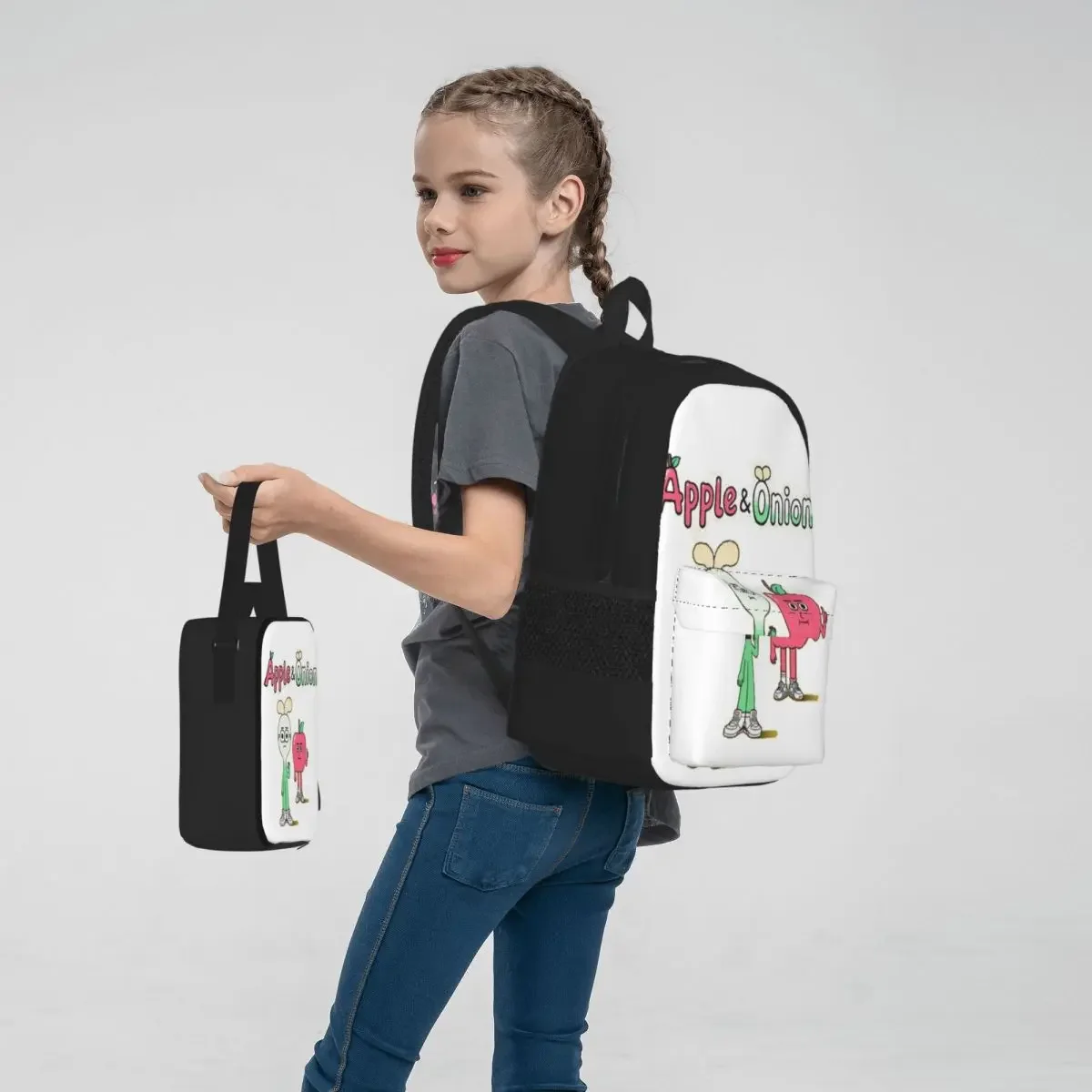 Sacs à dos pomme et oignon pour garçons et filles, cartable pour étudiants, sac à dos de dessin animé pour enfants, sac à lunch, sac à stylos, ensemble de 3 pièces