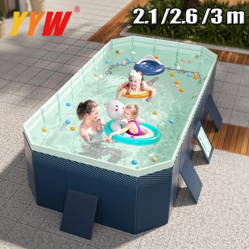 

2.6/3m Foldable Large Rectangular Family Swimming Pool, Non-Inflatable, Easy Set-up, Suitable for Adults Kids Ideal for Outdoor