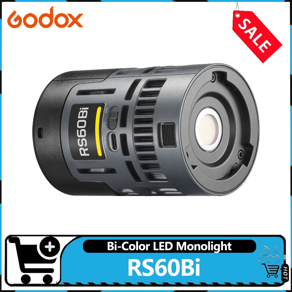 Godox RS60Bi Bi-Color LED Monolight 2800-6500K CRI97+ TLCI 98+ 60W Video Light for Camera Studio Photography Fill Lamp