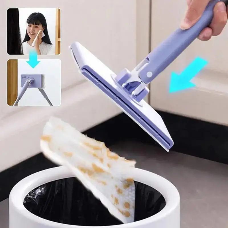 Automatic Cloth Changing Mini Mop Hands-Free Mini Mop Compatible With Face Towels Home Cleaning Mop With Push-Pull Cloth Handle