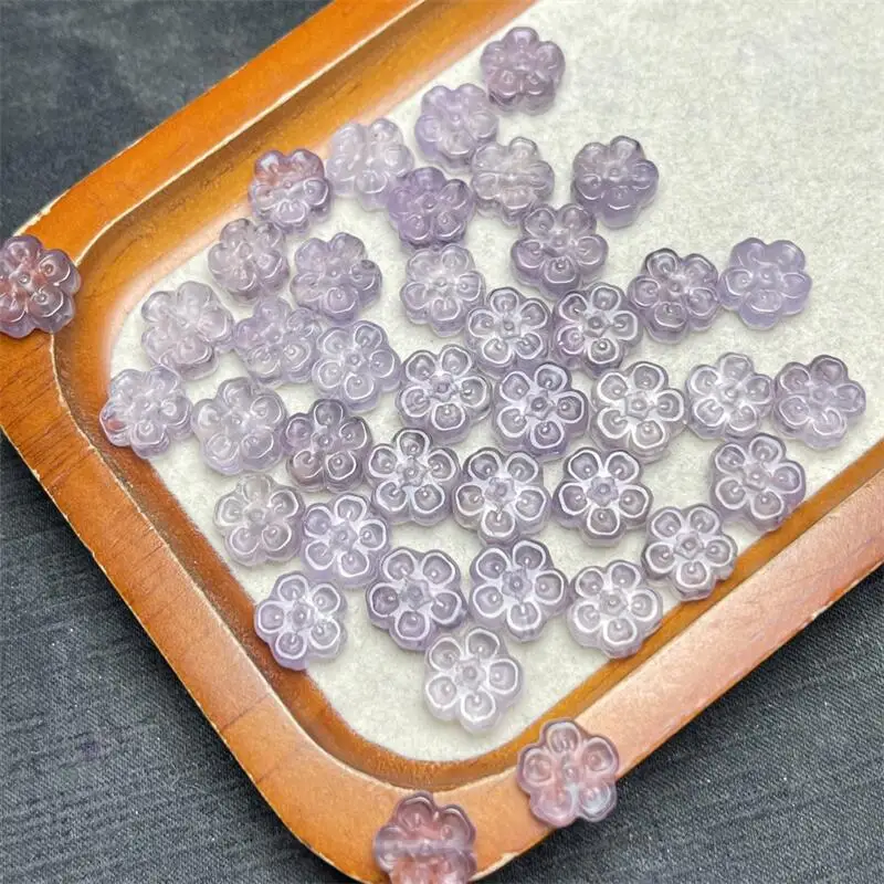 5PCS Natural Amethyst Small Flower Carving Pendant Healing Gemstone Carved Figurine Gift Fashion Jewelry For Women Gift 10-12MM