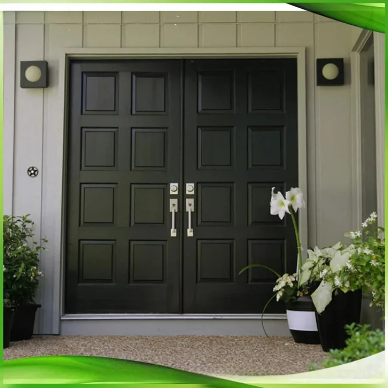 Modern Solid Core Double Security Wood Front Doors Design French Black Entry Exterior Door