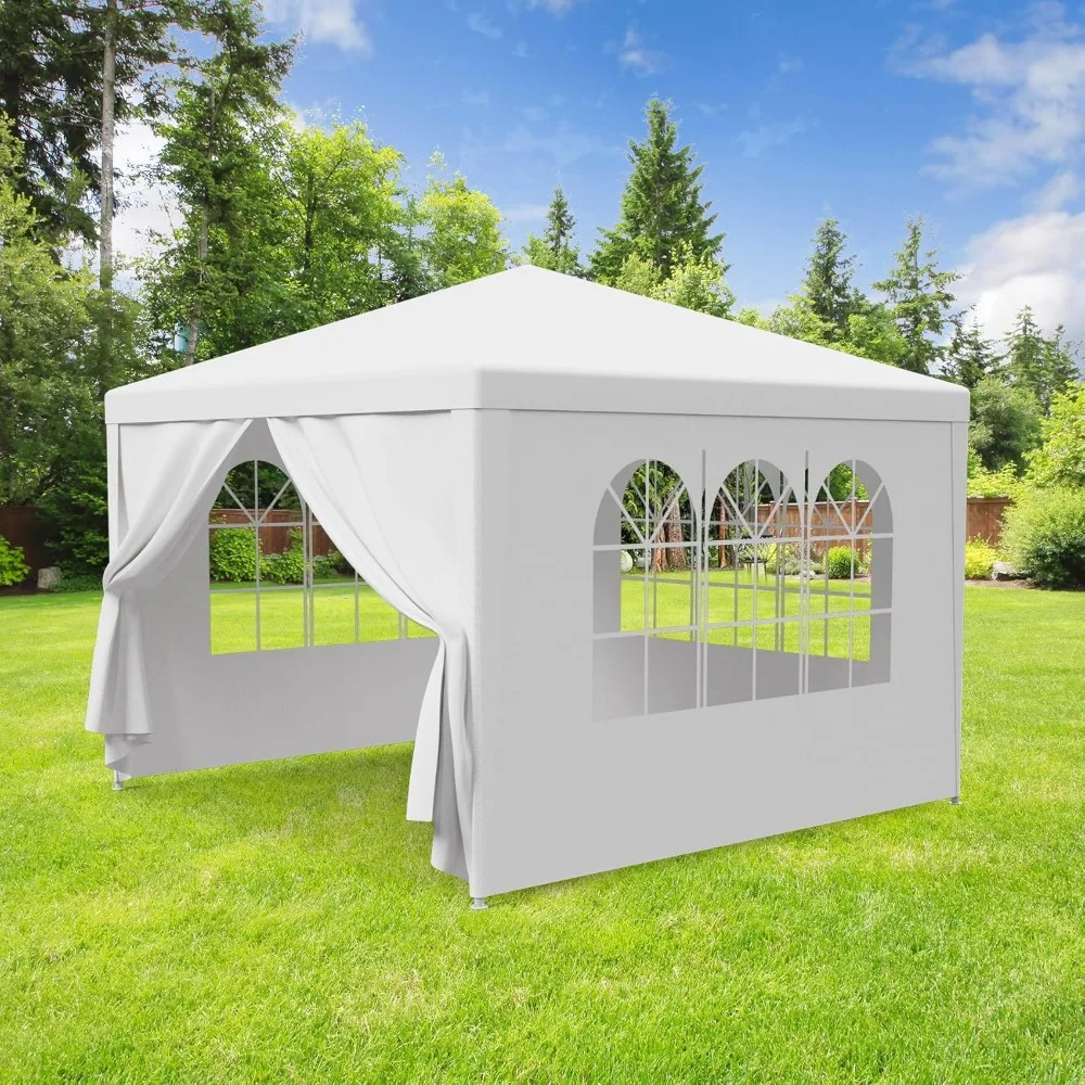 Tenda da festa 10x10 Tenda da campeggio per matrimoni all'aperto Gazebo resistente con pareti laterali rimovibili, riparo parasole impermeabile