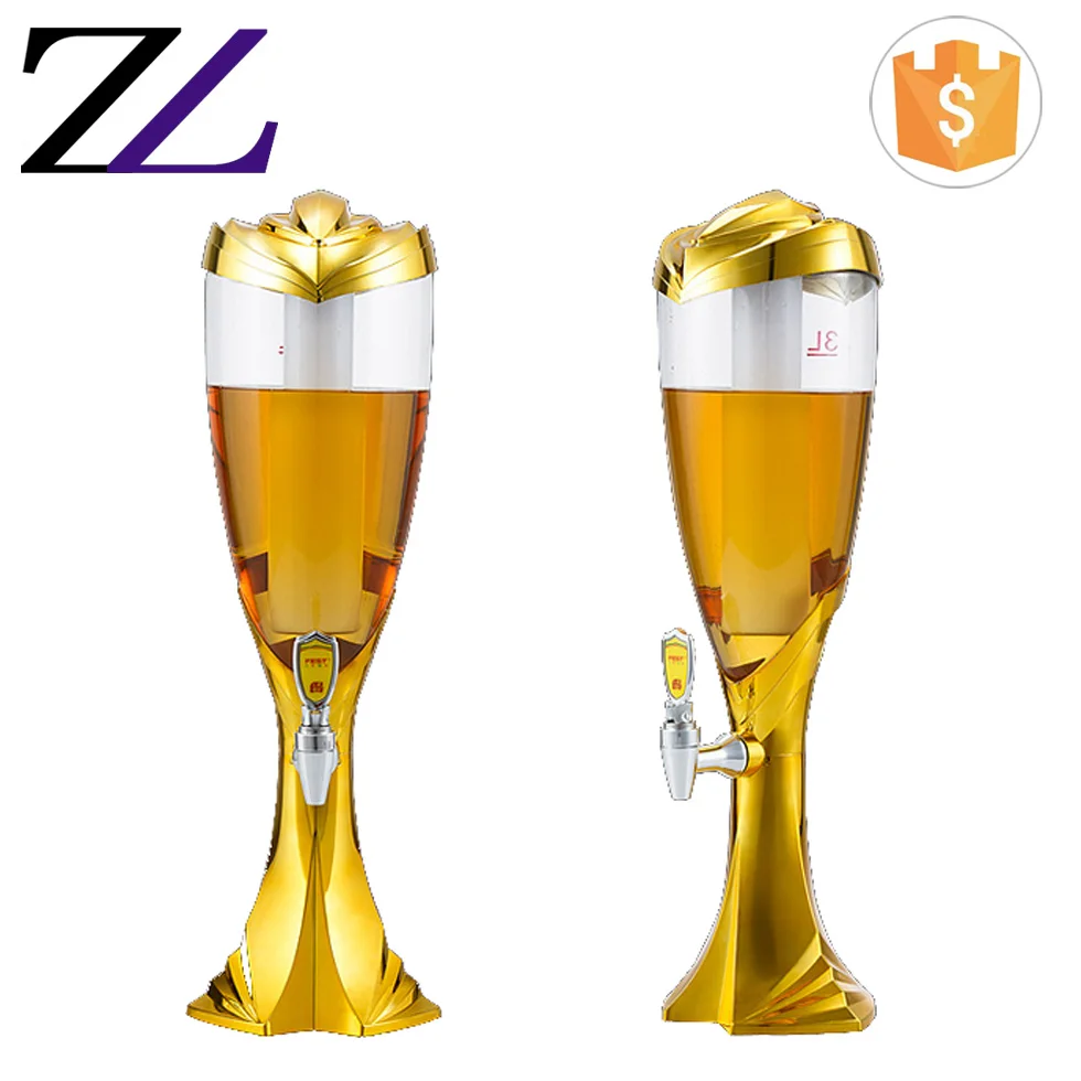 

Wholesale Price Gold Stand Led Ice Tube 3 Litres Acrylic Beer Dispenser Tower with LED Light
