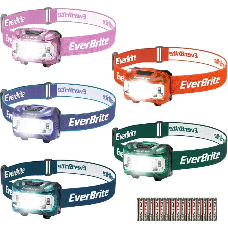 

Налобный фонарь EverBrite, комплект из 5 детских налобных фонарей с красным светом и функцией памяти, налобный фонарь для взрослых и детей с 5 режимами, яркий