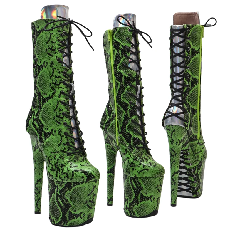 Leecabe 20CM/8inches Sanke  PU Upper Mix color  Fashion trend lace-up high heel  platform  stripper heel Pole Dance boot