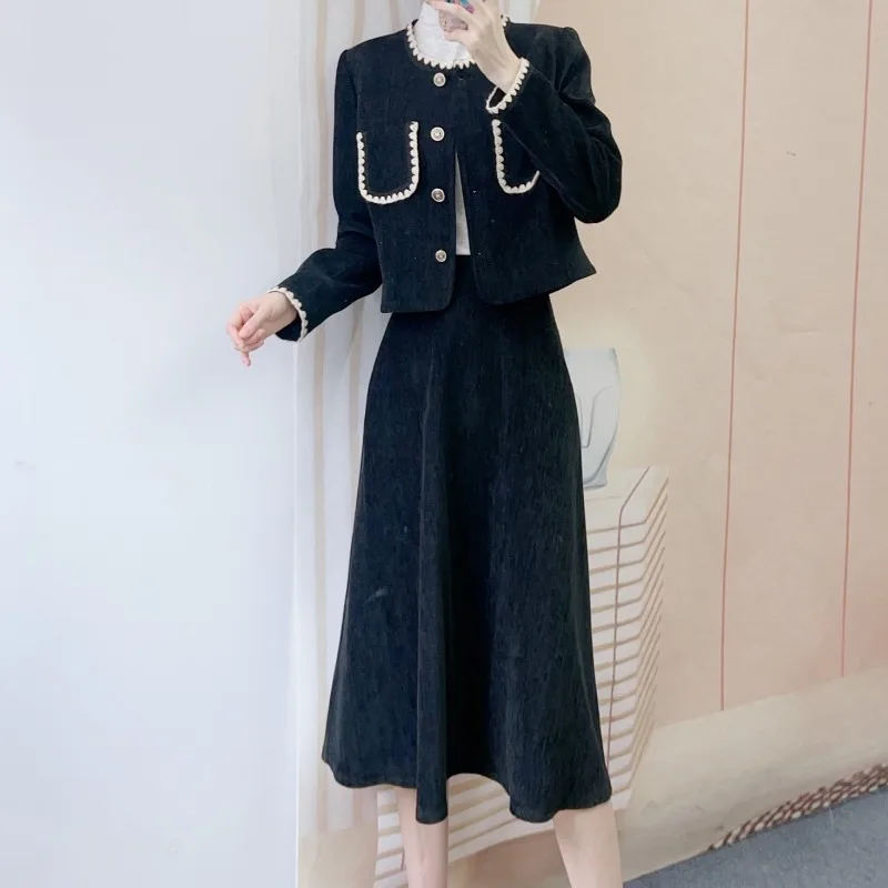 

2025 Fashion Autumn Fashion Korean Version Elegant Small Fragrance Style Coat A-Line Skirt Two-Piece Suit