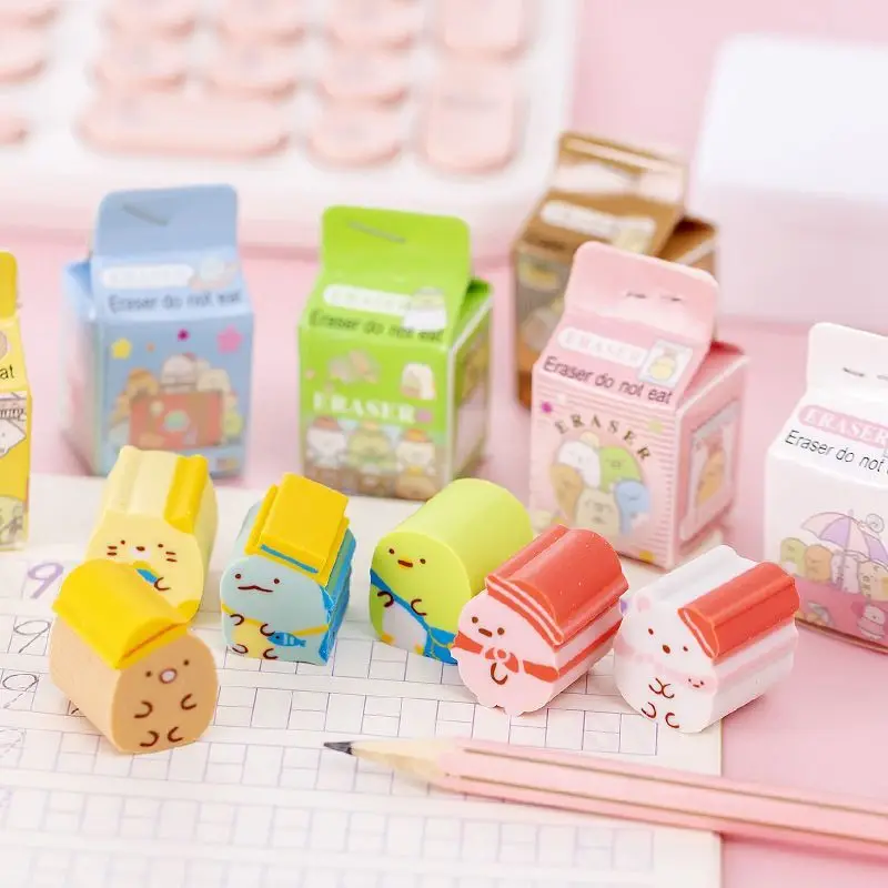 5 Piece Stationery Kawaii Milk box Student Children Erasers Pencil Rubber Eraser