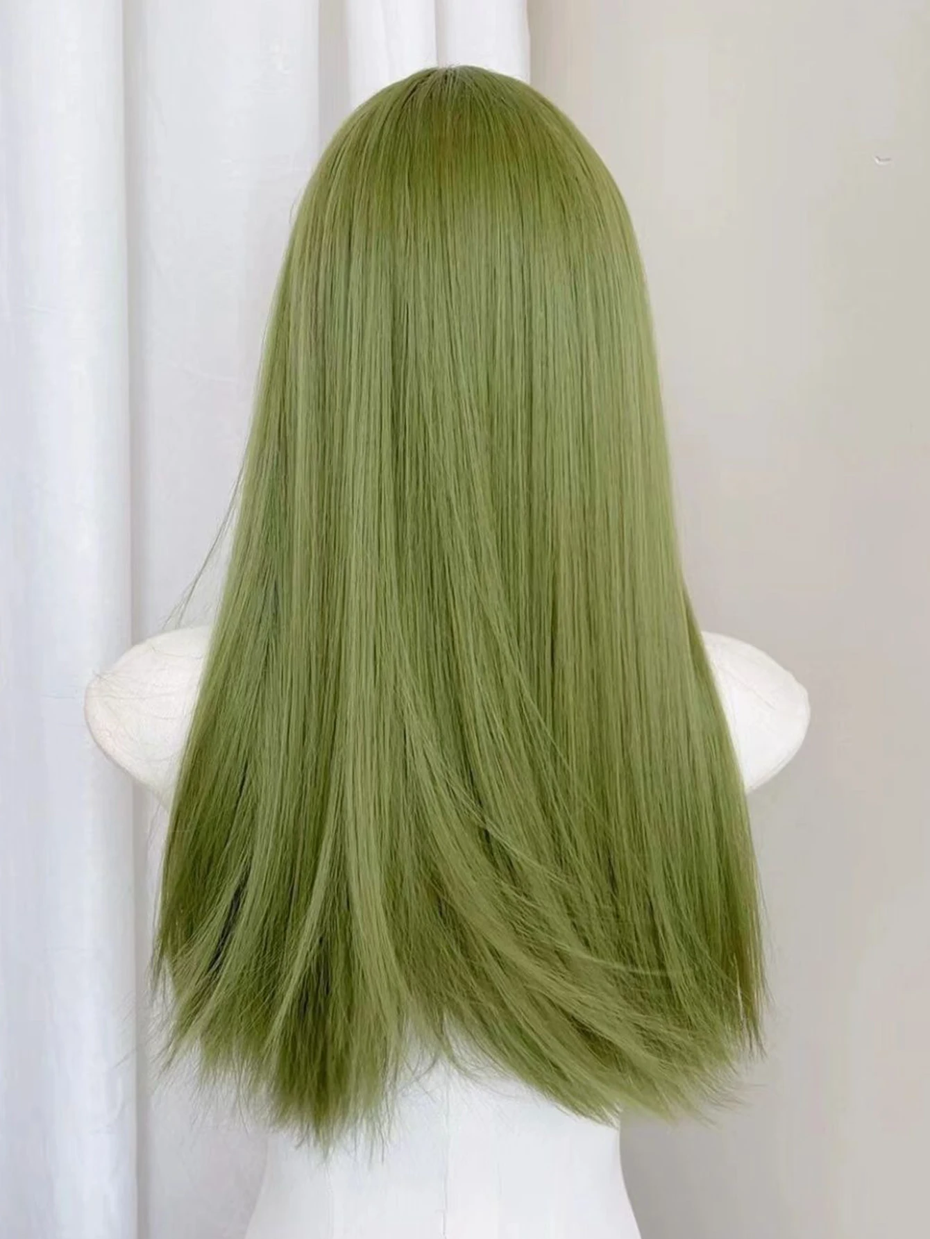 OLACARE Synthetic Long Straight Green Wigs for Women Colorful Cosplay Party Fake Hair with Bangs White Wig HighTemperature