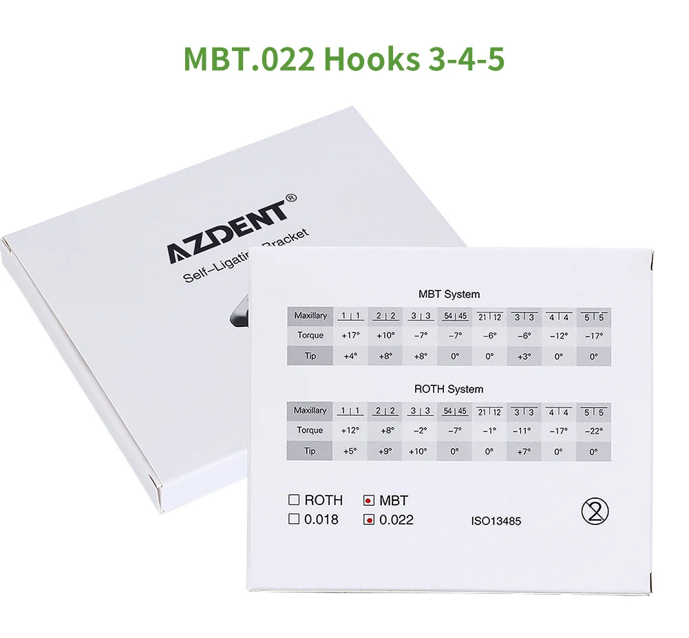 AZDENT Zahnspangen, kieferorthopädische Brackets, selbstligierend, mit bukkaler Röhre, markierter Basis, Roth MBT 0,022, bewegliche Haken 345, inklusive Werkzeug. – Detail 7