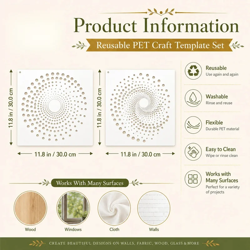 4Pcs Spiral Dot Stencils Reusable PET Stencils for Painting Circle Pattern Craft Templates Wall Wood Fabric Tote Bag DIY Decor