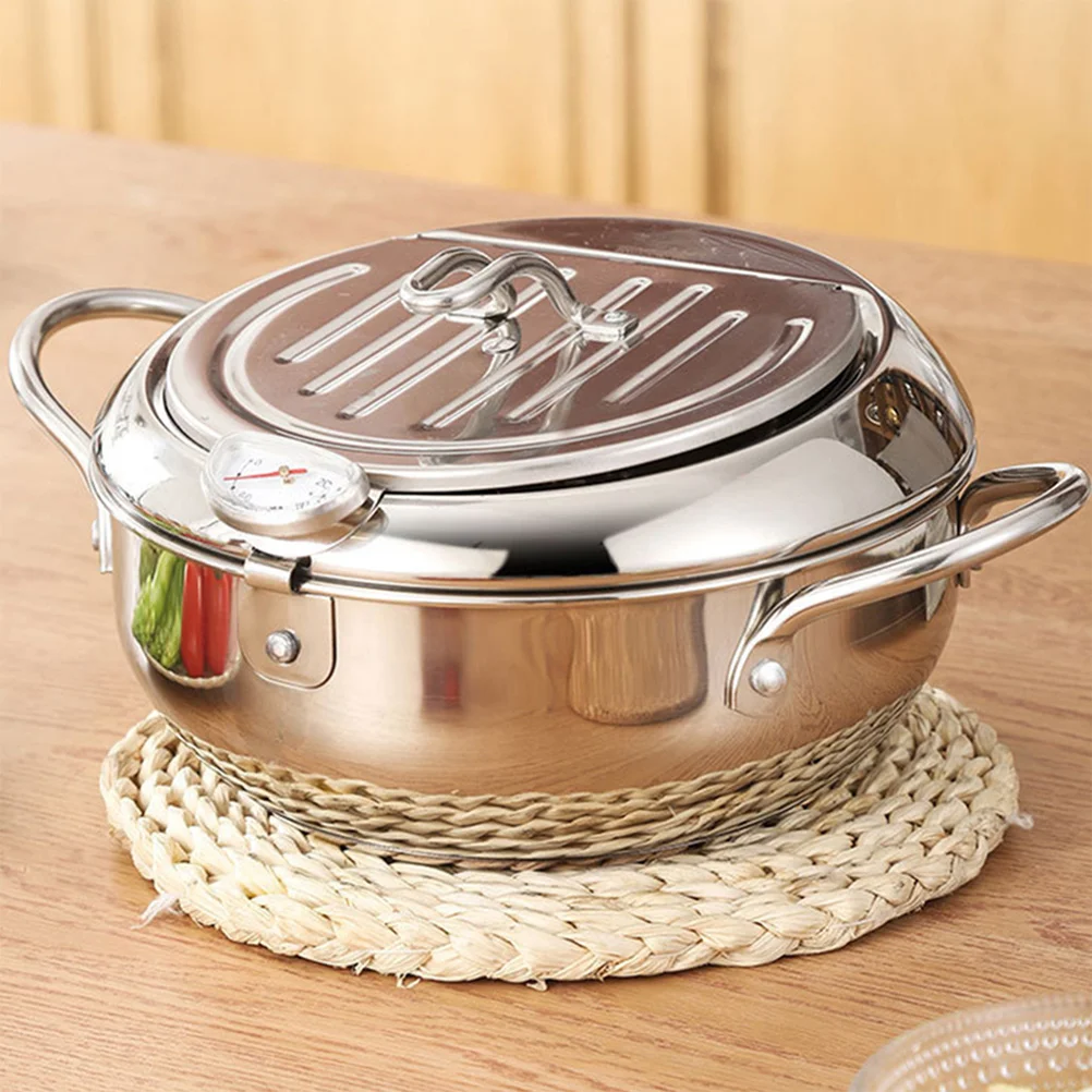 

Free Deep Fryer Pot 304 Stainless Steel Frying Pan Japanese Style Thermometer Drain Grease Filter Home