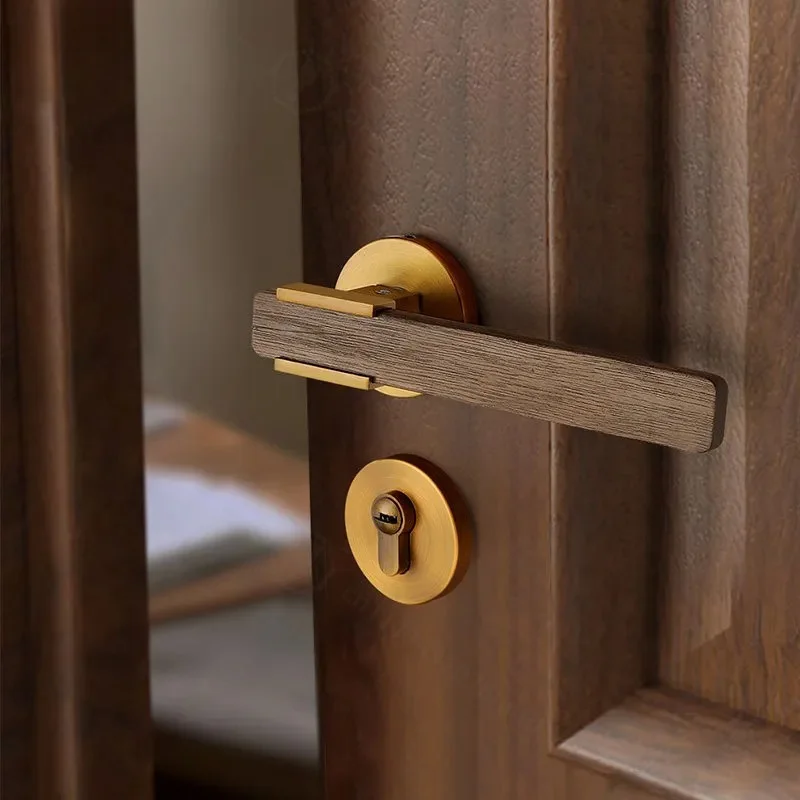 Minimalist Light Luxury Solid Wood Walnut Door Handle Universal Silent Indoor Bedroom Door Lock