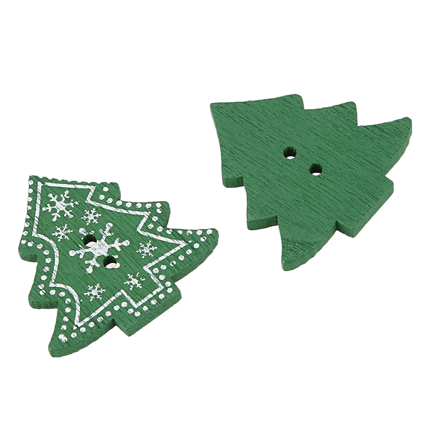 25pcs Christmas tree Shape Decor Embellishment Wooden Buttons With Two Holes For Sewing Scrapbook Crafting