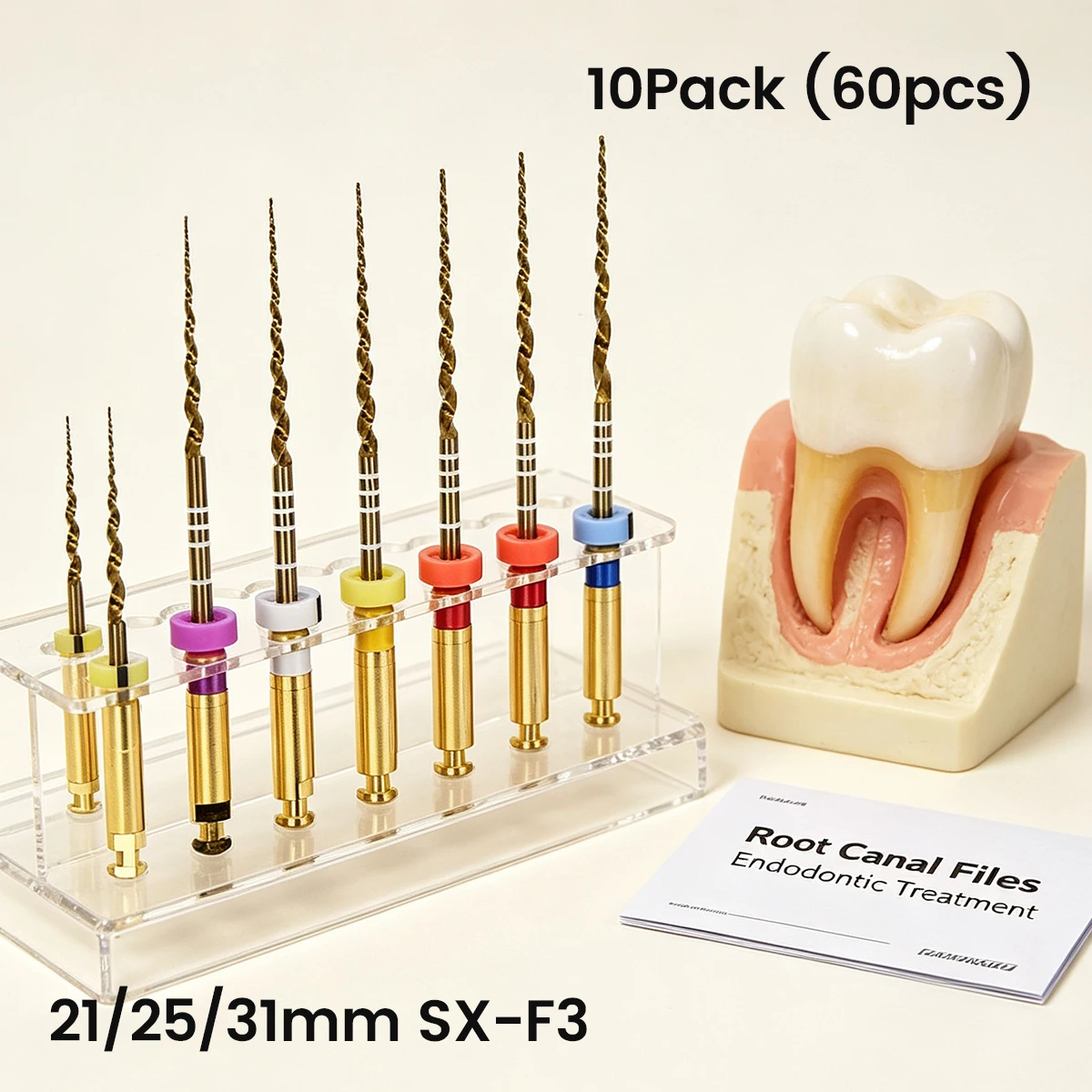 10Pack (60pcs) Heat-Treated Nickel Titanium Endo Gold Files coxo soco files Anti-Breakage E-FLEX file Root Canal Niti SX-F3