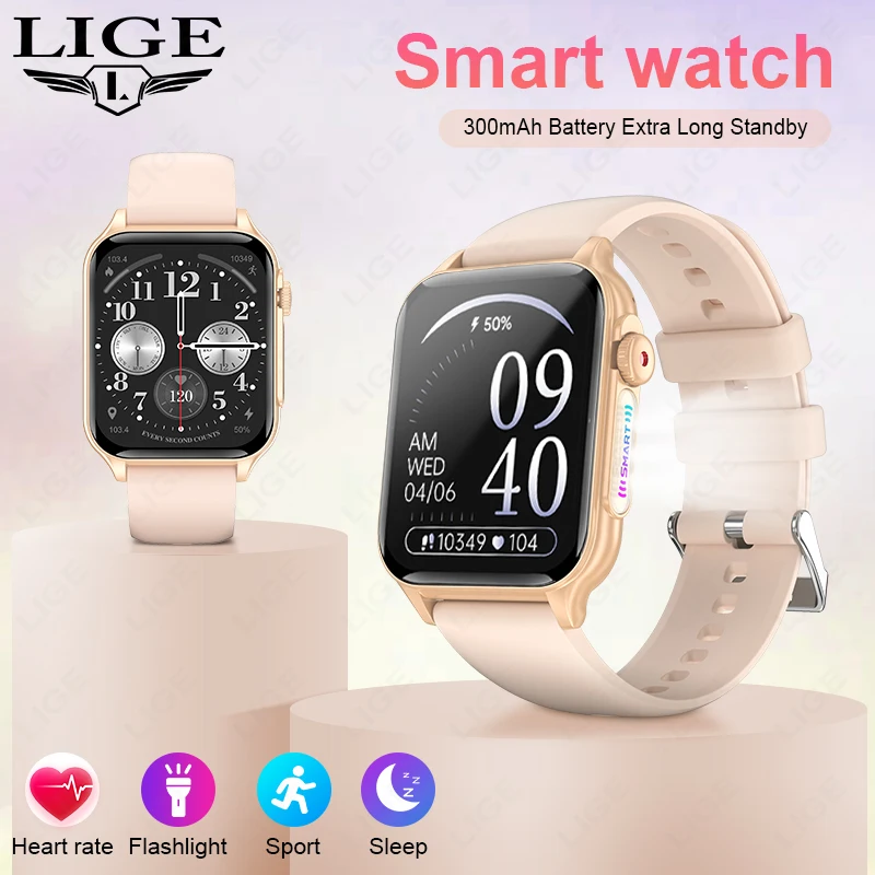 

LIGE New Bluetooth Call Smart Watch Women Voice Assistant Sport Fitness Bracelet With Flashlight Sport Waterproof Smartwatch Men