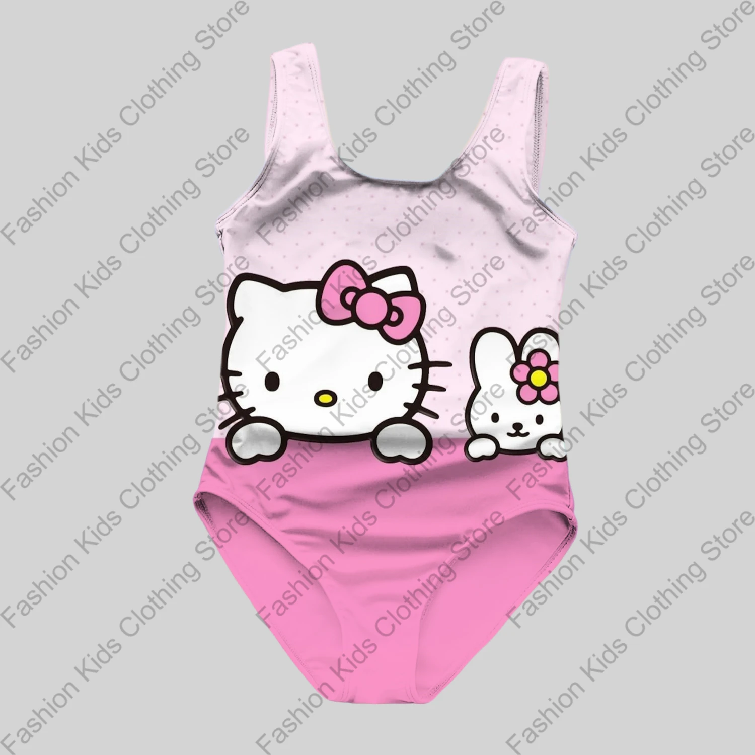 MINISO Girls Summer One-Piece Swimsuit Fashion Cartoon Cute Hello Kitty & Friends Print Women Swimwear Sleeveless Swim Clothing