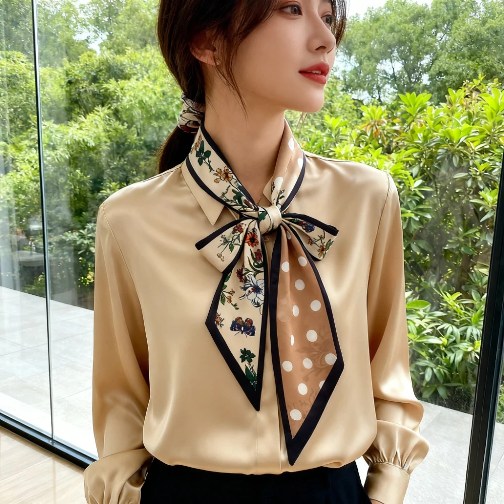 

Butterfly Polka Dot Floral Print Scarf Silky Texture Fashionable Hair Accessory Headband Bag Decorative Ribbon Women Neck Ribbon