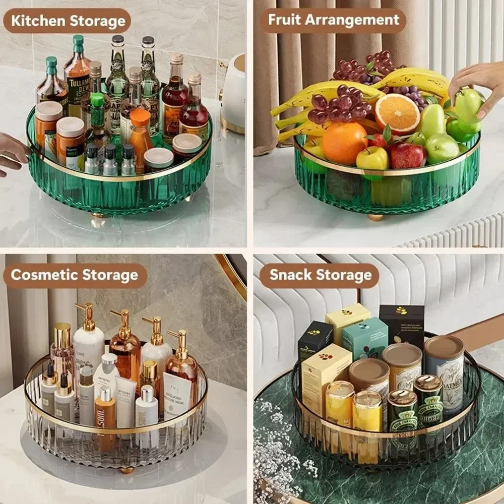 Rotating Tray Spice Rack Pantry Cabinet Turntable Base Storage Bin Kitchen Organizer For Seasoning Cosmetic Storage Box Gift