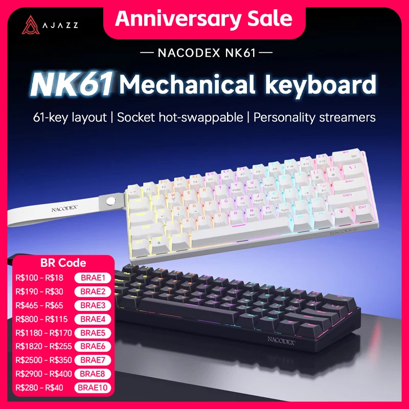 

Ajazz NK61 Wired Mechanical Keyboard 60% Mixed Color RGB Hot-Swap 61 Keys Gaming Keyboard Rad Switch for Esports Gamers