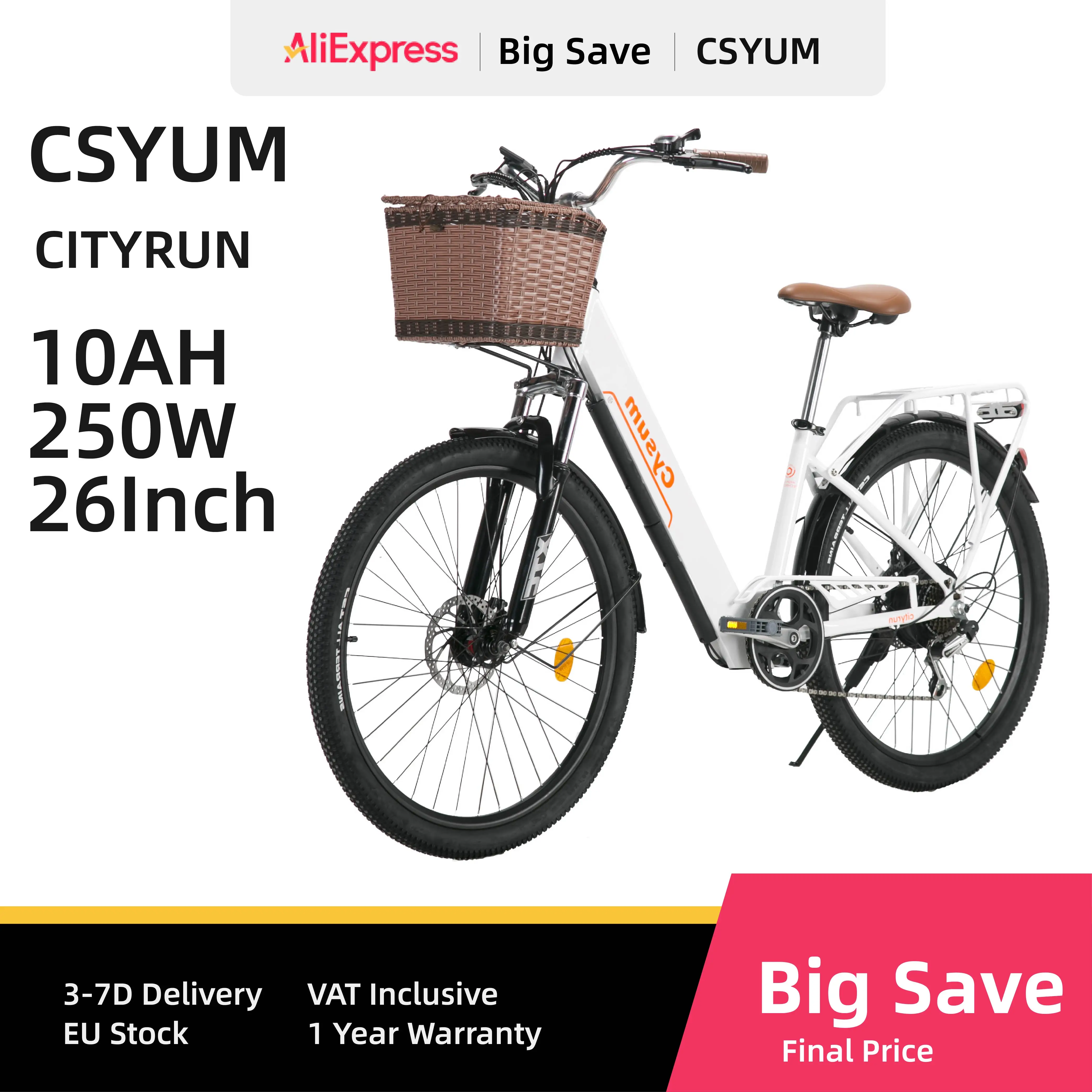 Cysum Cityrun-26 elektrisches Fahrrad, 250w Motor, 36v 10ah Batterie, erwachsenes elektrisches