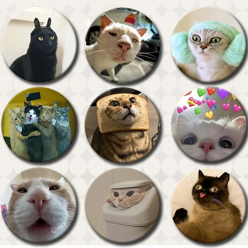 58mm Funny Meme Cat Button Pins Cute Animals Badge Round DIY Creative Brooches for Backpack Jewelry Accessories Handmade Gifts