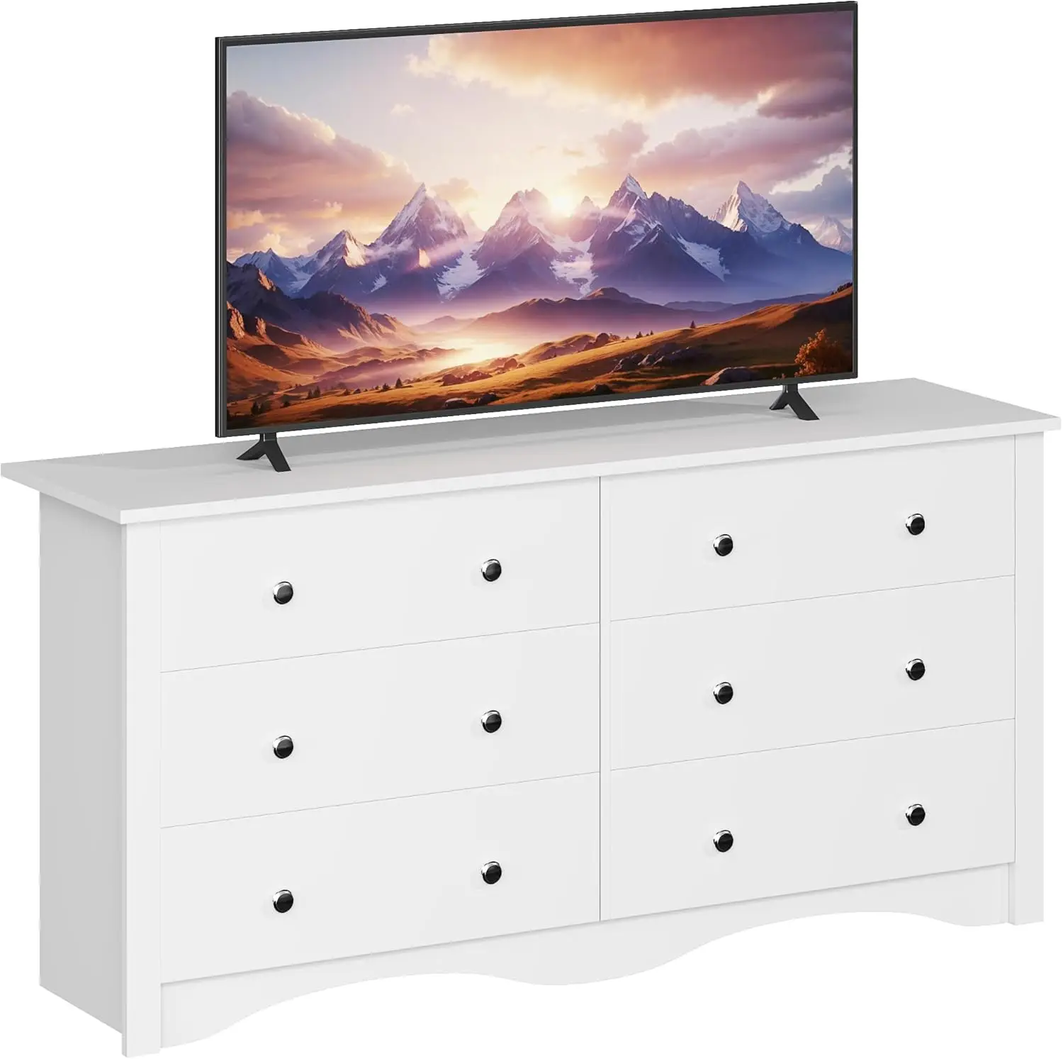 6 Wood Drawers Dresser for Bedroom, Double Dresser for TV up to 65 inch, TV Stand Storage Chest of Drawers for Living Room