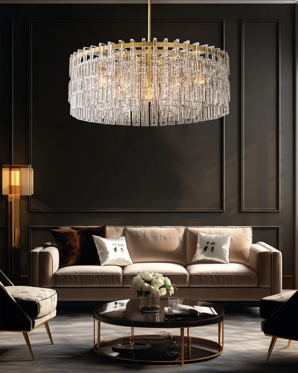 American Rectangular Crystal Brass Chrome E14 LED Chandelier
