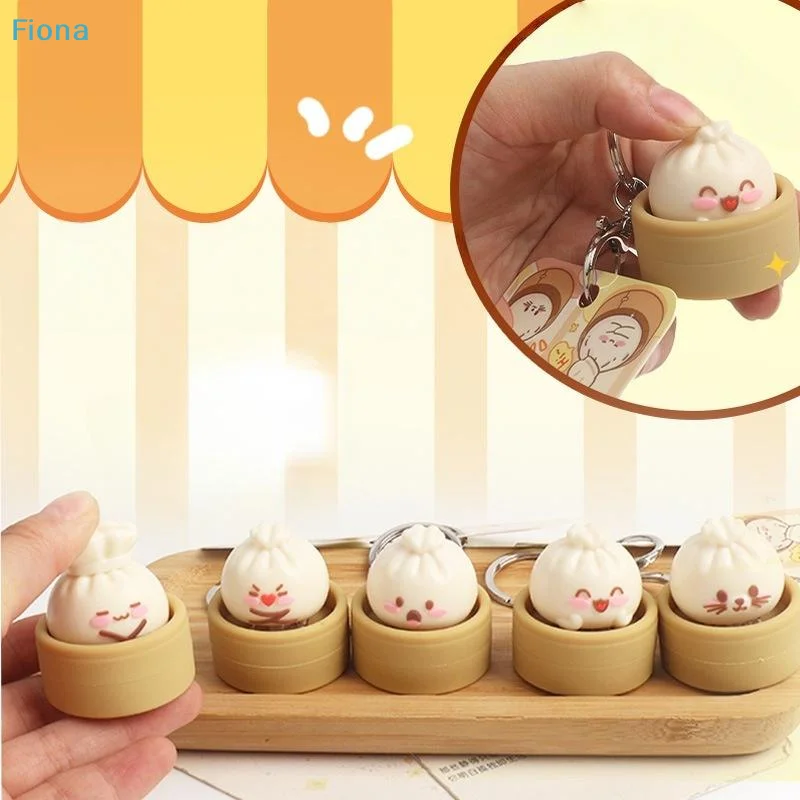 ☪Cute Steamed Bun Pop-Up Keychain,Squeeze Toy Bag Charm with Bamboo Steamer Design,Kawaii Fidget Stress Relief Key Ring
