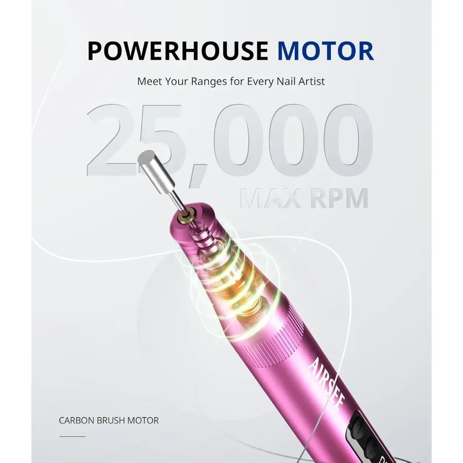 Profesjonalna, akumulatorowa frezarka do paznokci Pro 25000RPM do paznokci akrylowych, z proszkiem do dipu i żelowych, idealna do salonu i użytku domowego, z zestawem B