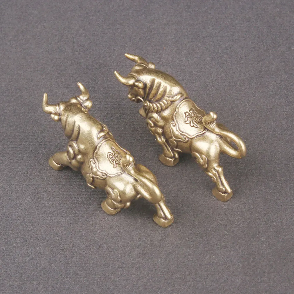 

1 Pair Brass Bull Statues 3.5 Inch Mini Desktop Decor For Office Home Shelf Metal Brass Bull Decor Animal Ornament