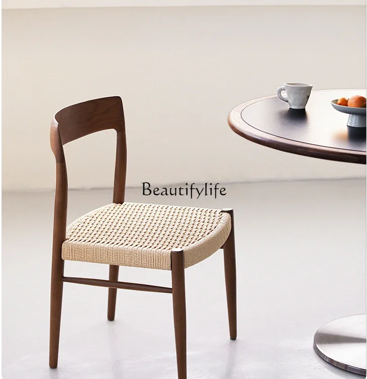 

FG40Solid Wood Dining Chair Small Apartment Home Mid-Ancient Rope Casual Simple Log Backrest Desk Chair