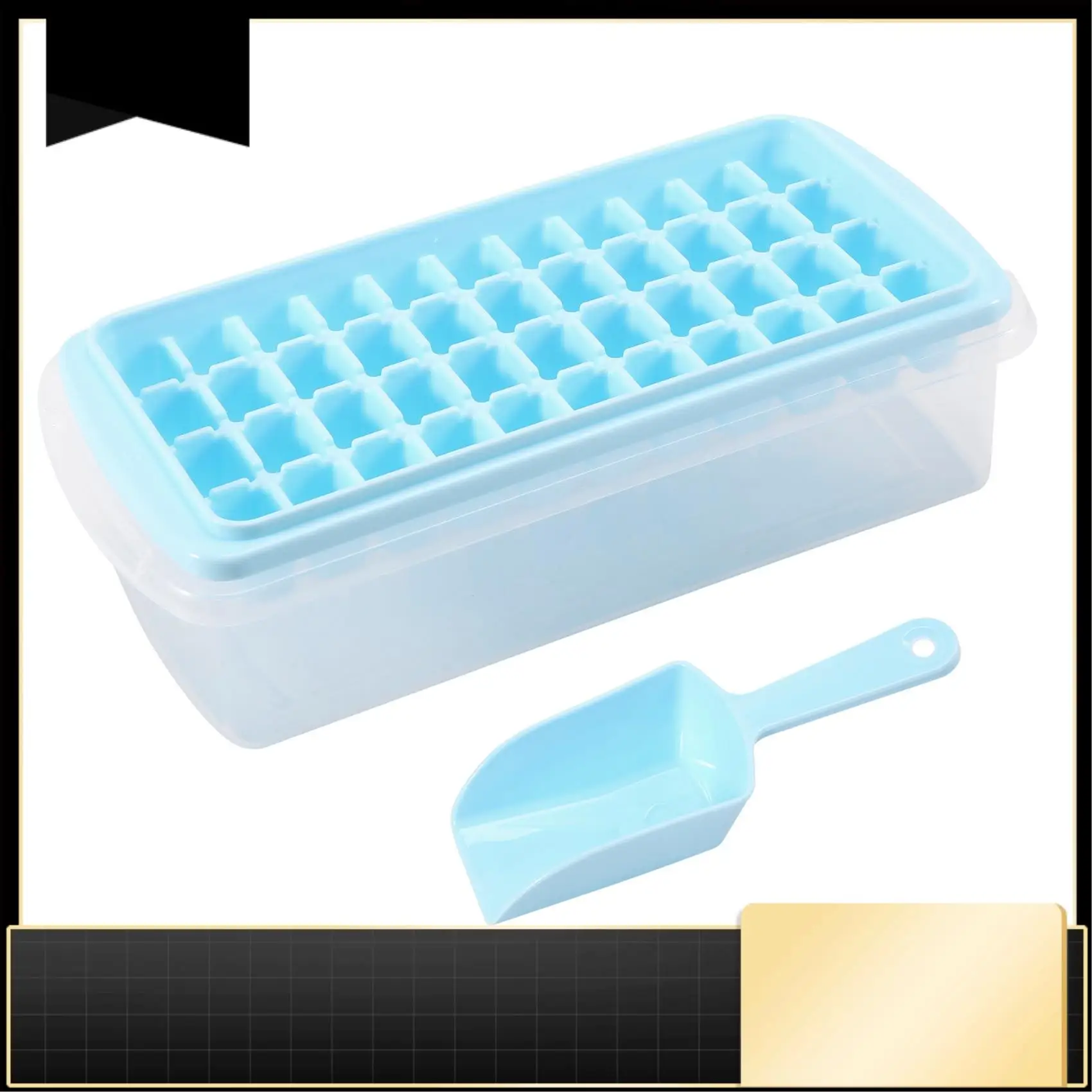 

Лоток для кубиков льда с крышкой и контейнером, 44, силиконовый лоток для льда для морозильной камеры, поставляется с контейнером для льда, совок и крышкой-N37R