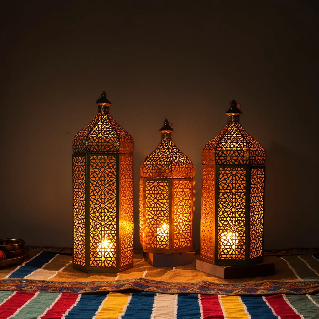 Middle East Festival Floor Gale Light Morocco Ambient Light Lantern Hollow Candlestick Home Office Ornament