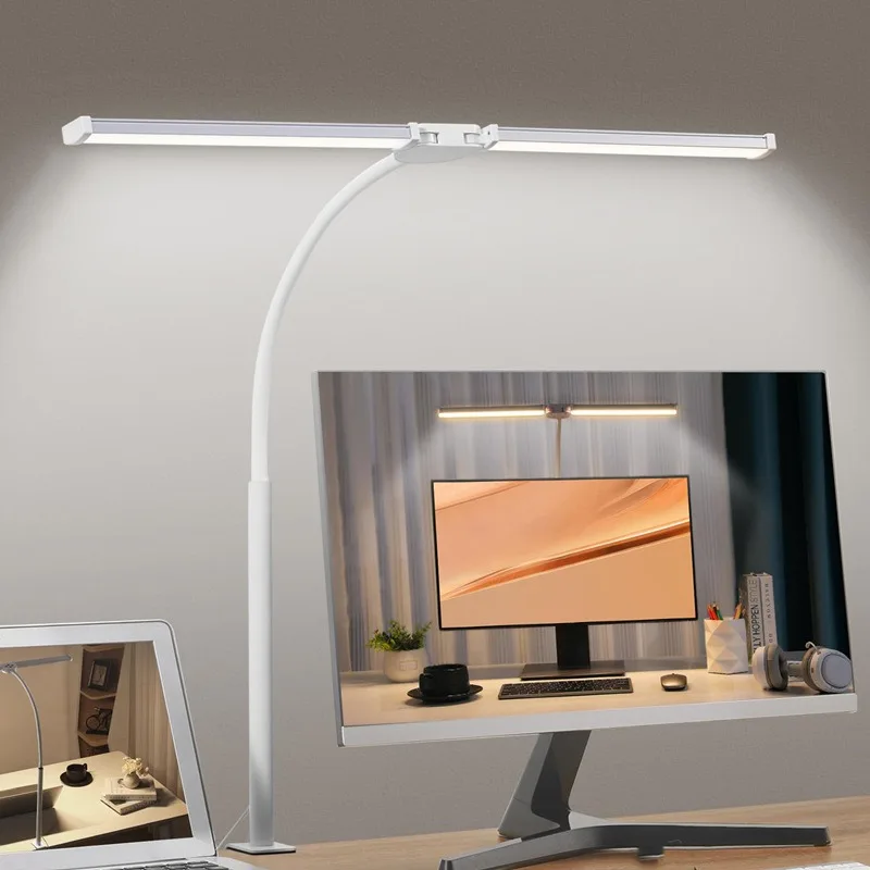 Dubbele kop LED-bureaulamp Dimbaar PC-monitorlicht USB-tafellampen Leeslampen Oogbescherming 3-kleurmodus voor kantoor